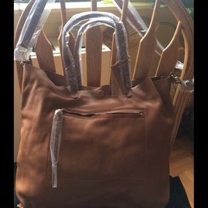 **SOLD**NWOT Linea Pelle Cognac Studded Leather Crossbody Tote With Dust Bag